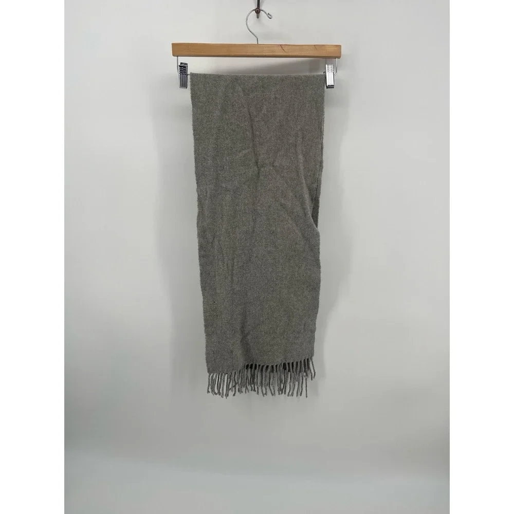 Polo Ralph Lauren Gray 100% Lambswool Fringe Scarf Italy Pony Logo